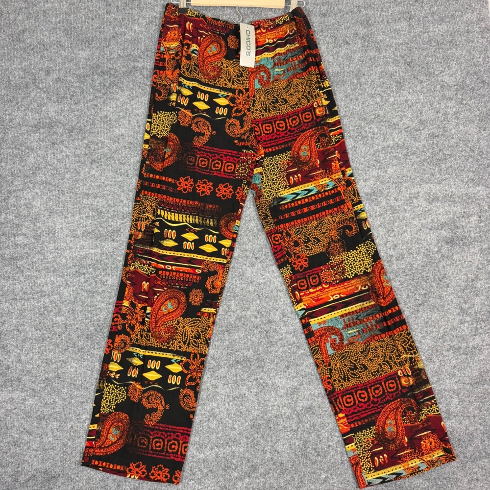 Chico's Travelers Gypsy Mix Paisley Fun Pant Women Size 2 Multi Color NWT*